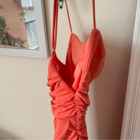 Selfie Leslie Shea Square Neckline Ruched Mini Dress Orange Medium US 6 - Picture 6 of 8
